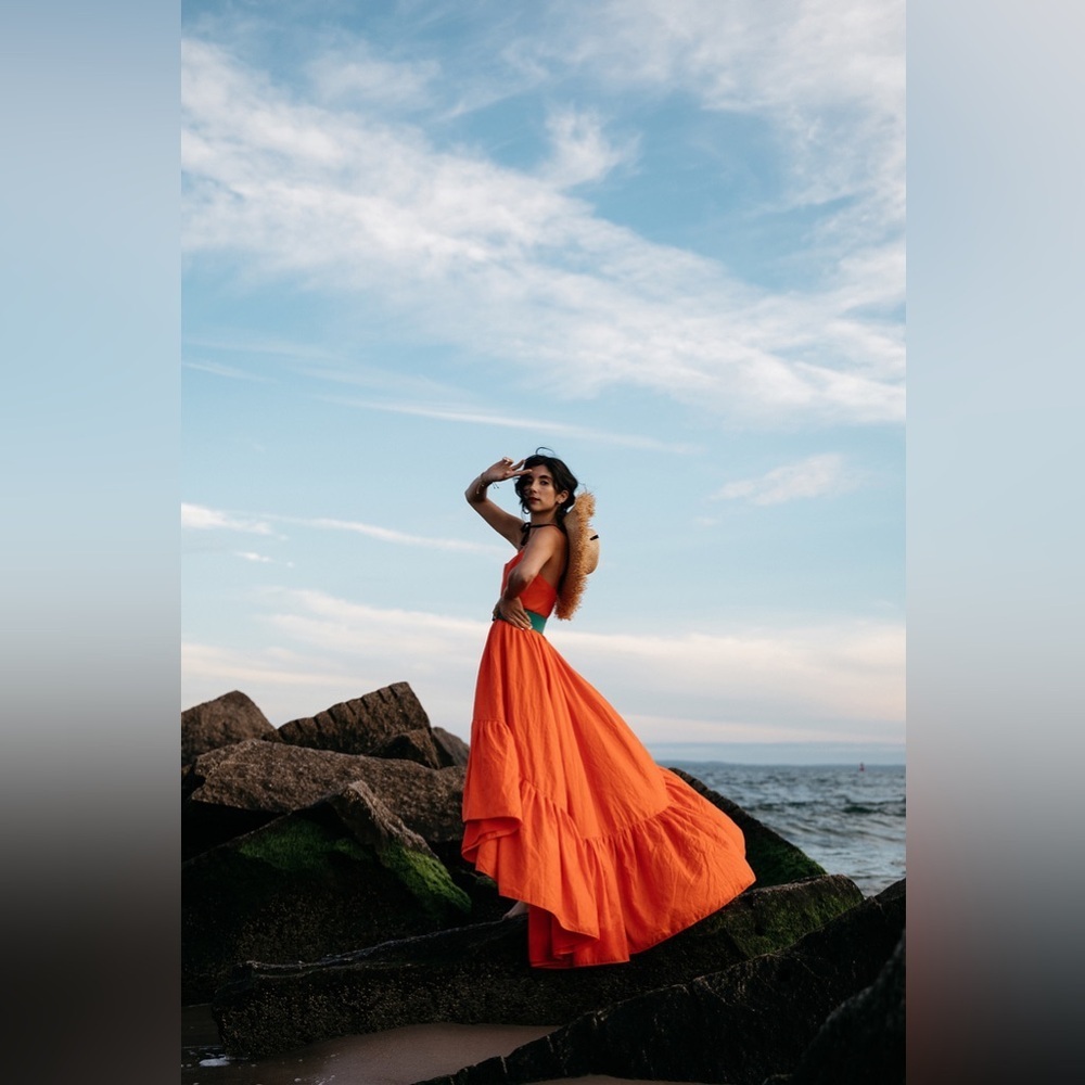 Mestiza New York Belted Orange Tiered Midi Dress, Size XS NWT